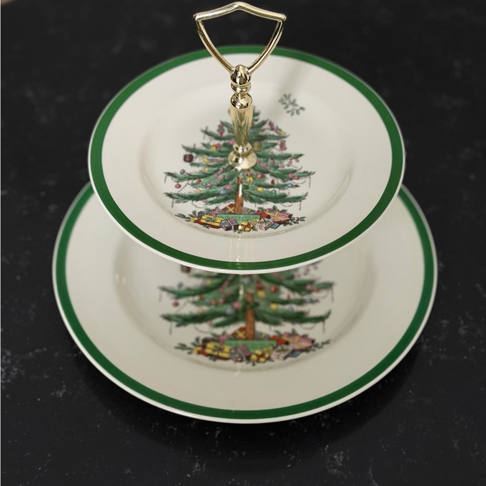 Spode Christmas Tree 2-Tiered Serving Plate Tray - Picture 2 of 3
